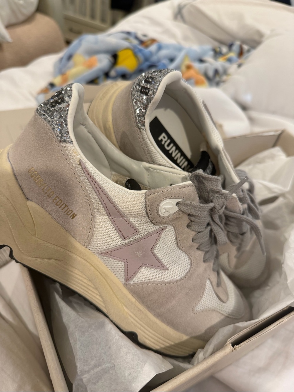 Golden Goose Women's Beige & Pink Platform Sneakers with Silver Heel